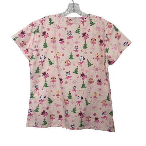 Gabby Brooke Holiday Scrub Top Womens Medium Pink New - Picture 2 of 9